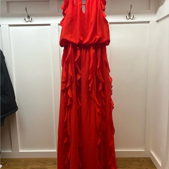 Moon River Vibrant Red Ruffle Maxi Dress - Picture 2 of 4